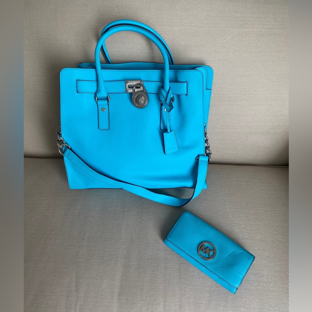 Michael Kors Turquoise Leather Satchel with Matching Wallet